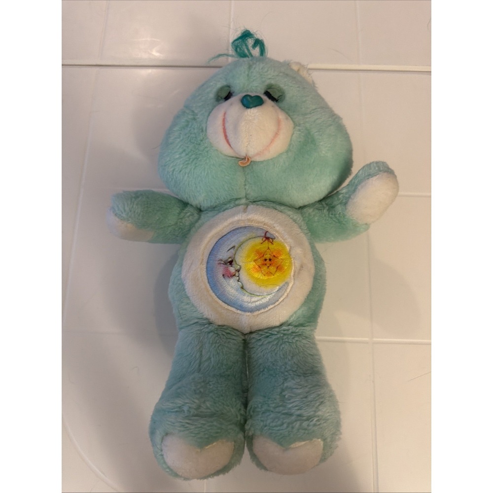 Vintage CARE BEAR Bedtime Plush 13" Green Moon Sun Stuffed Sleepy 1983 Kenner